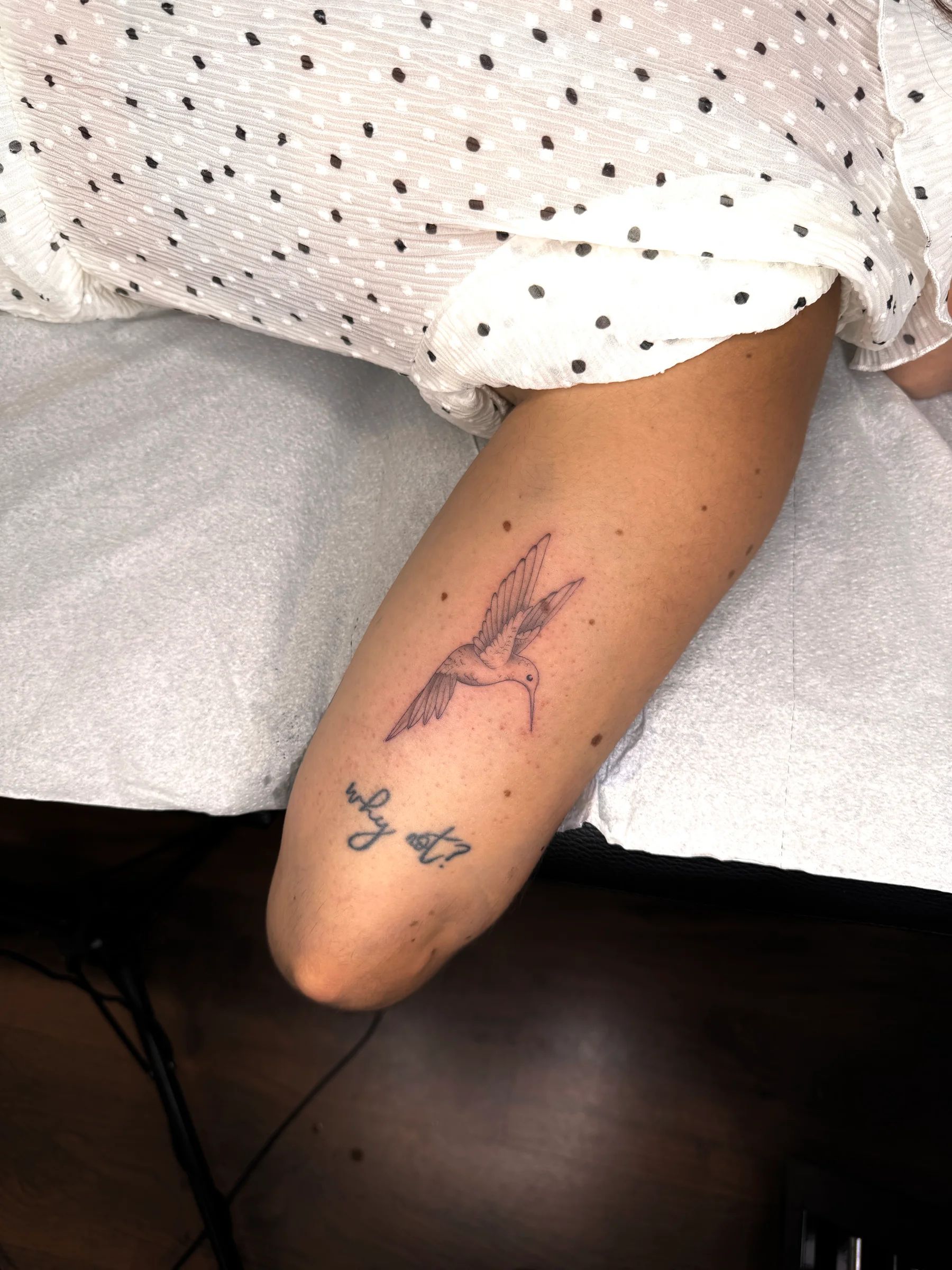 Hummingbird and a word on the arm