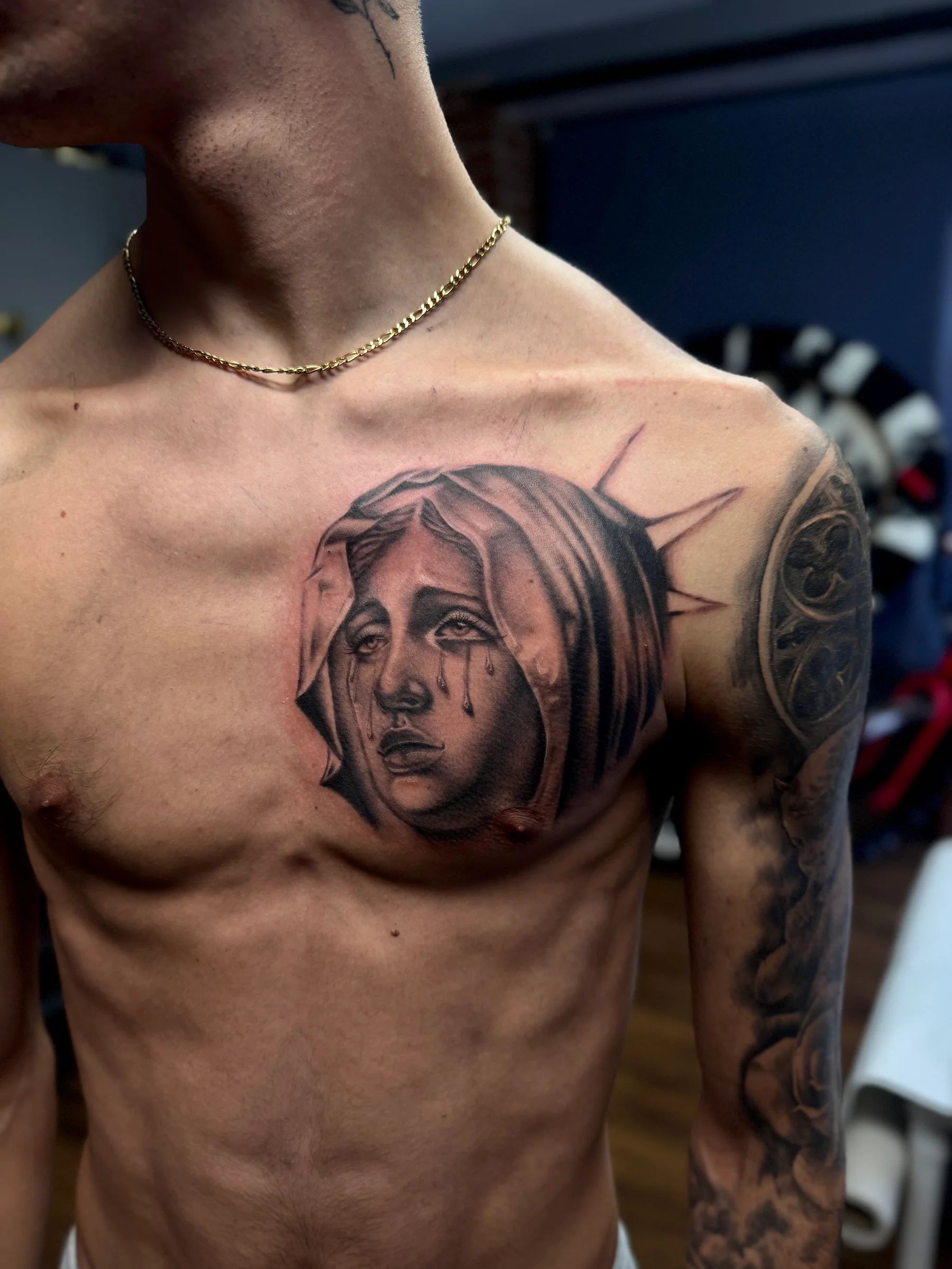 Weeping Virgin on the chest
